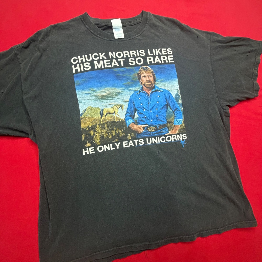 Chuck Norris Eats Unicorns T Shirt Mens XXL Black Funny Graphic Tee 2011 Vintage